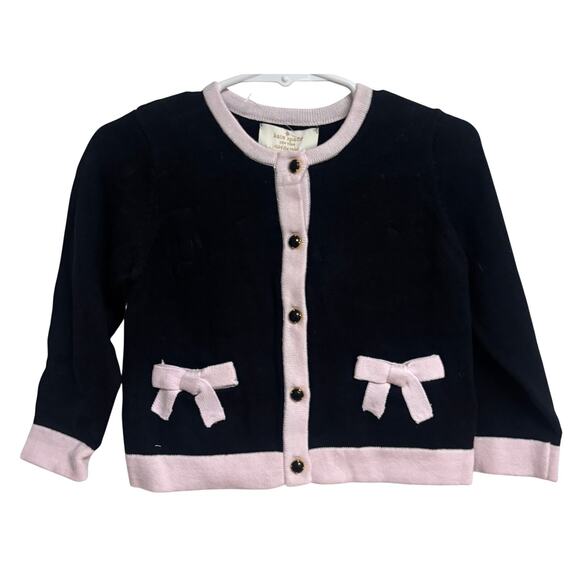 kate spade Other - Kate Spade Baby Girl Cardigan 12M Black Pink Bow Button Pocket Cotton New